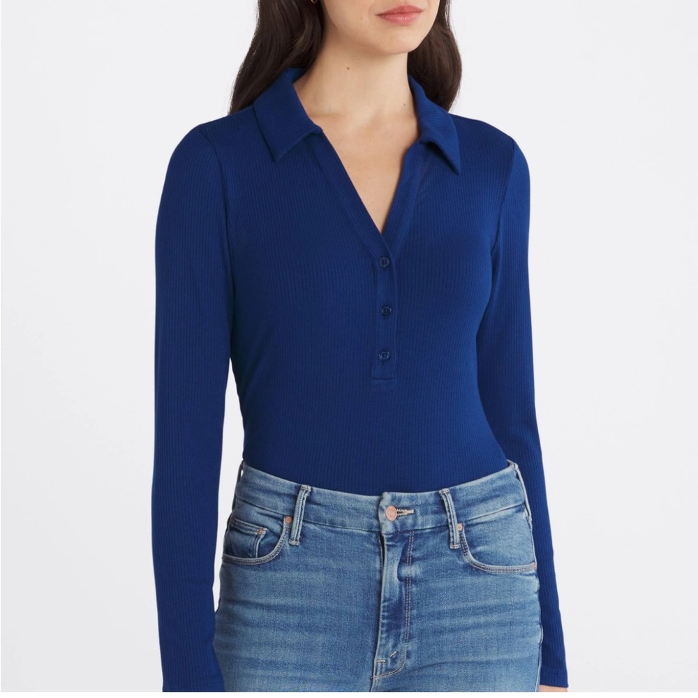 Blue Polo Collar Fitted Bodysuit